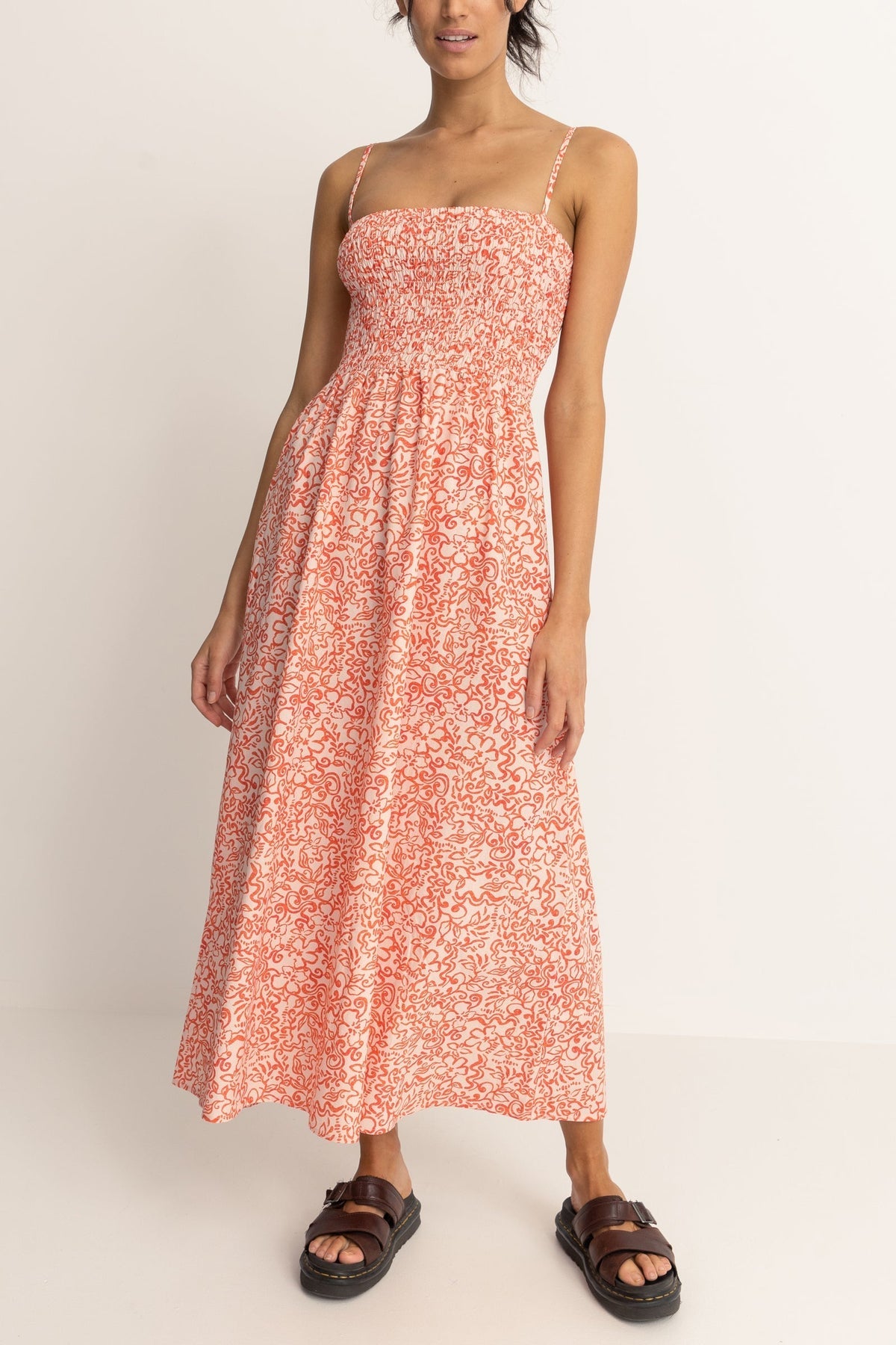 Islander Floral Shirred Midi Dress