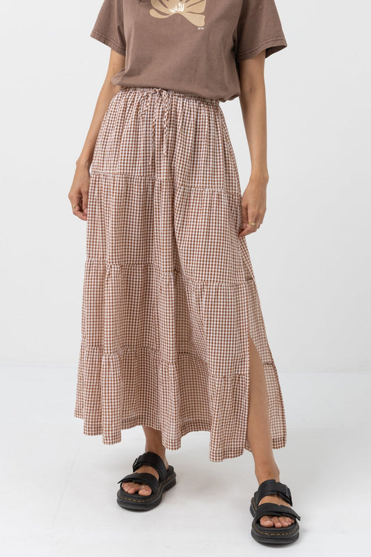 Lola Check Tiered Maxi Skirt