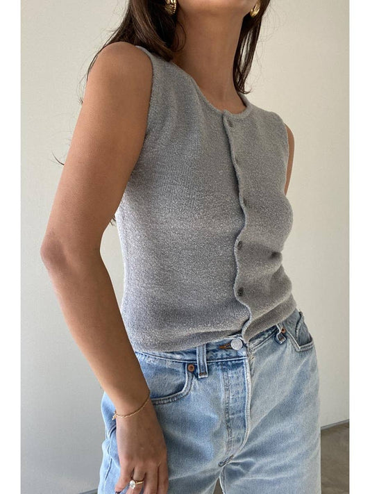 Button Front Sleeveless Sweater