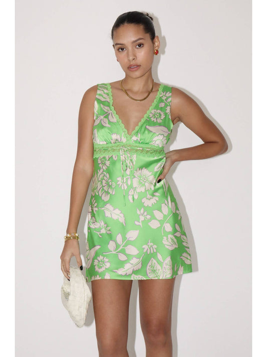 Plants Printed Satin Mini Dress