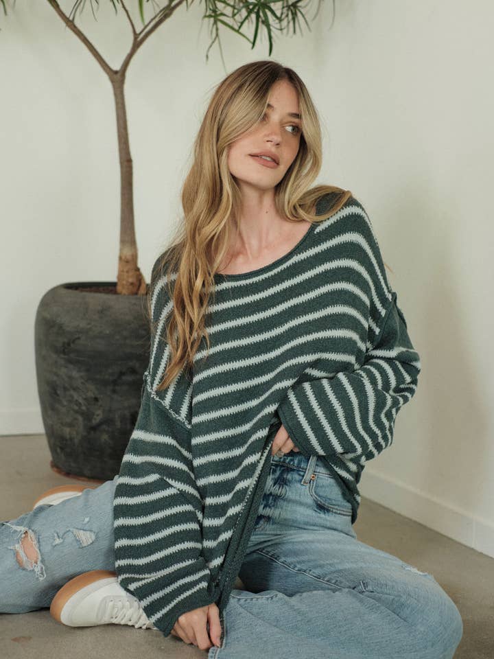 Striped Textured Knit Oversized Sweater