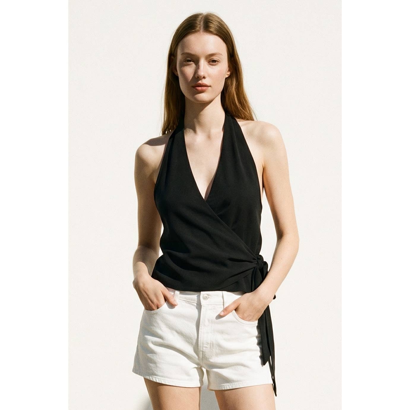 Chiffon Halter Neck Side Wrap Top