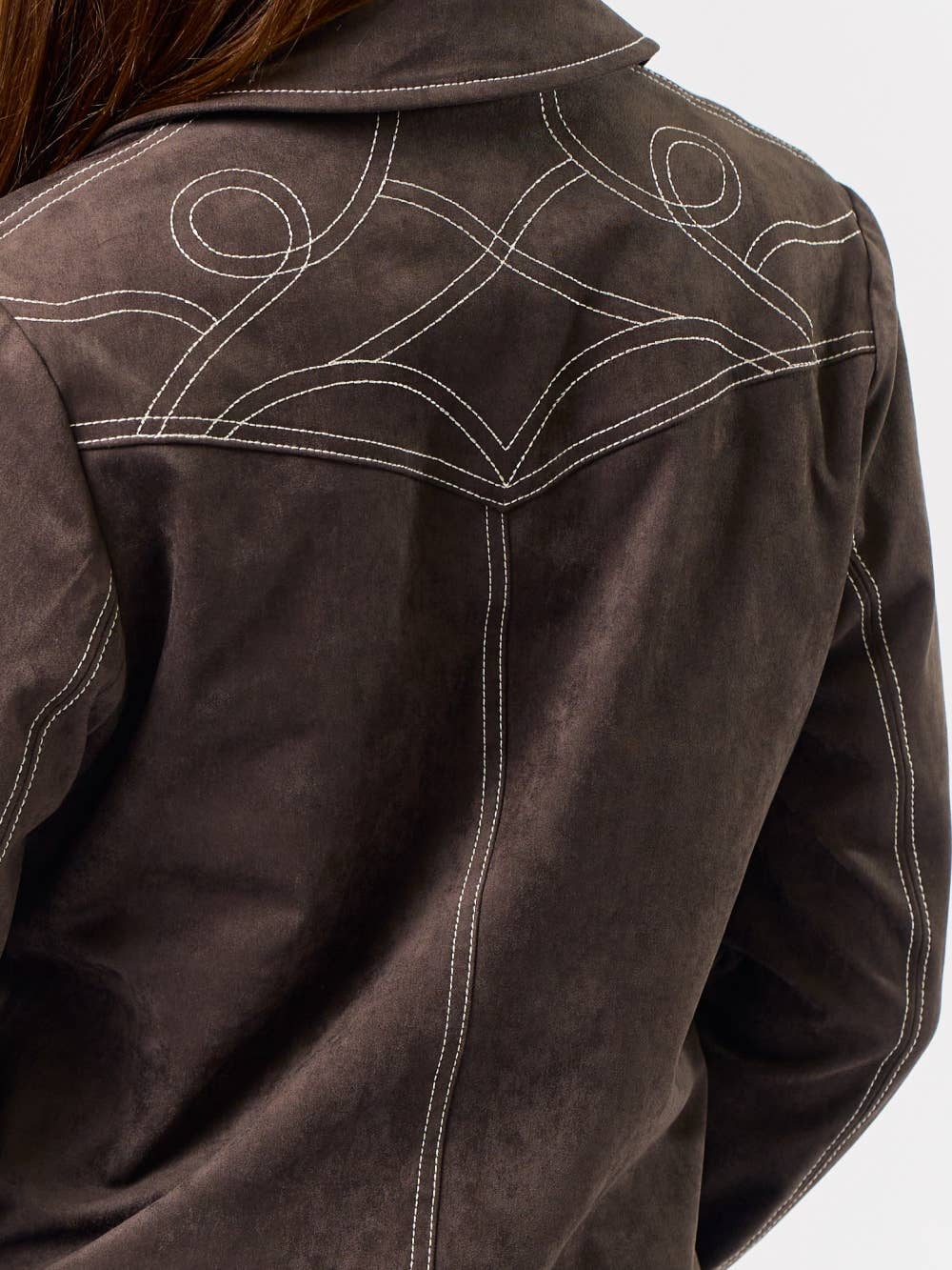 Suede Jacket with Contrast Stitching