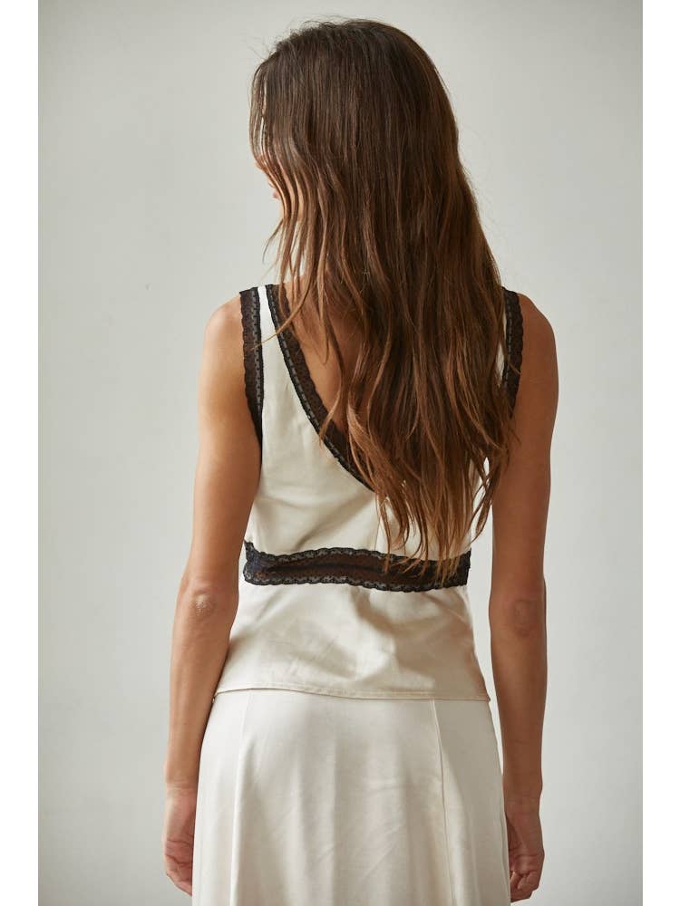 Satin Lace Sleeveless Top
