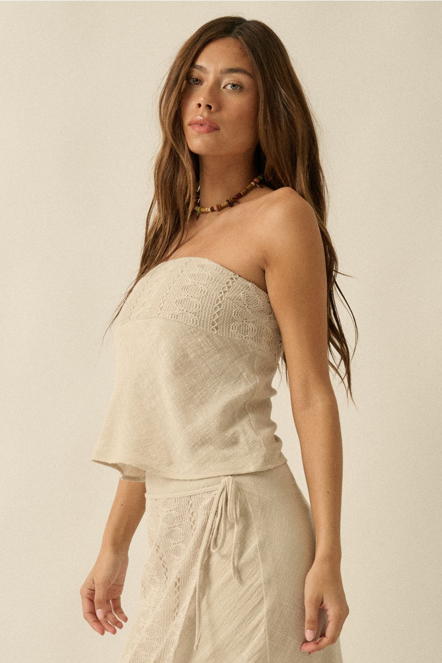 Cotton Gauze Lace Strapless Top