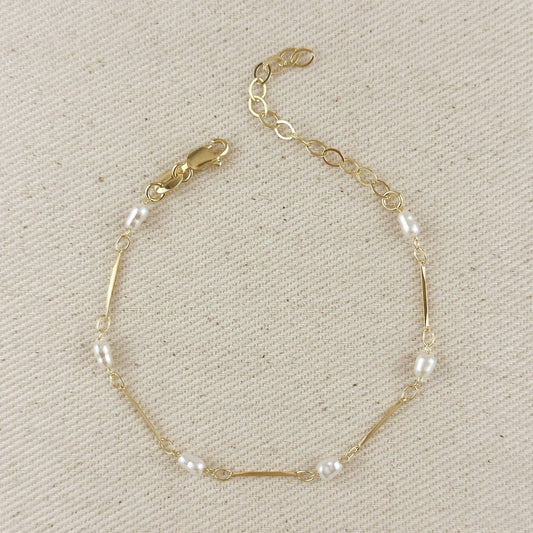18k Gold Filled Pearl Bead & Straw Bracelet