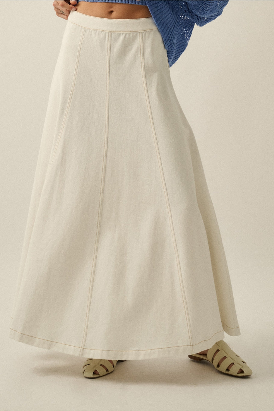 Denim Paneled A-Line Maxi Skirt