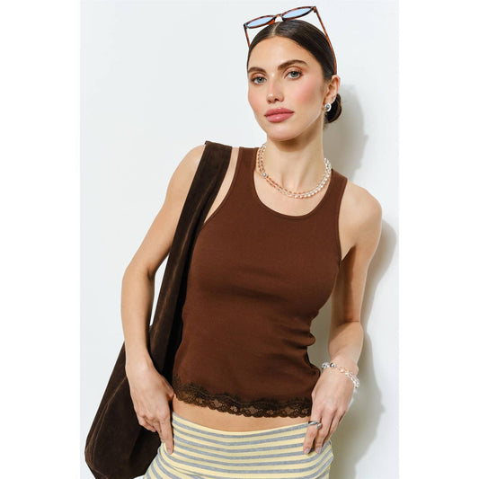 Cierra Lace-Trimmed Ribbed Knit Tank Top
