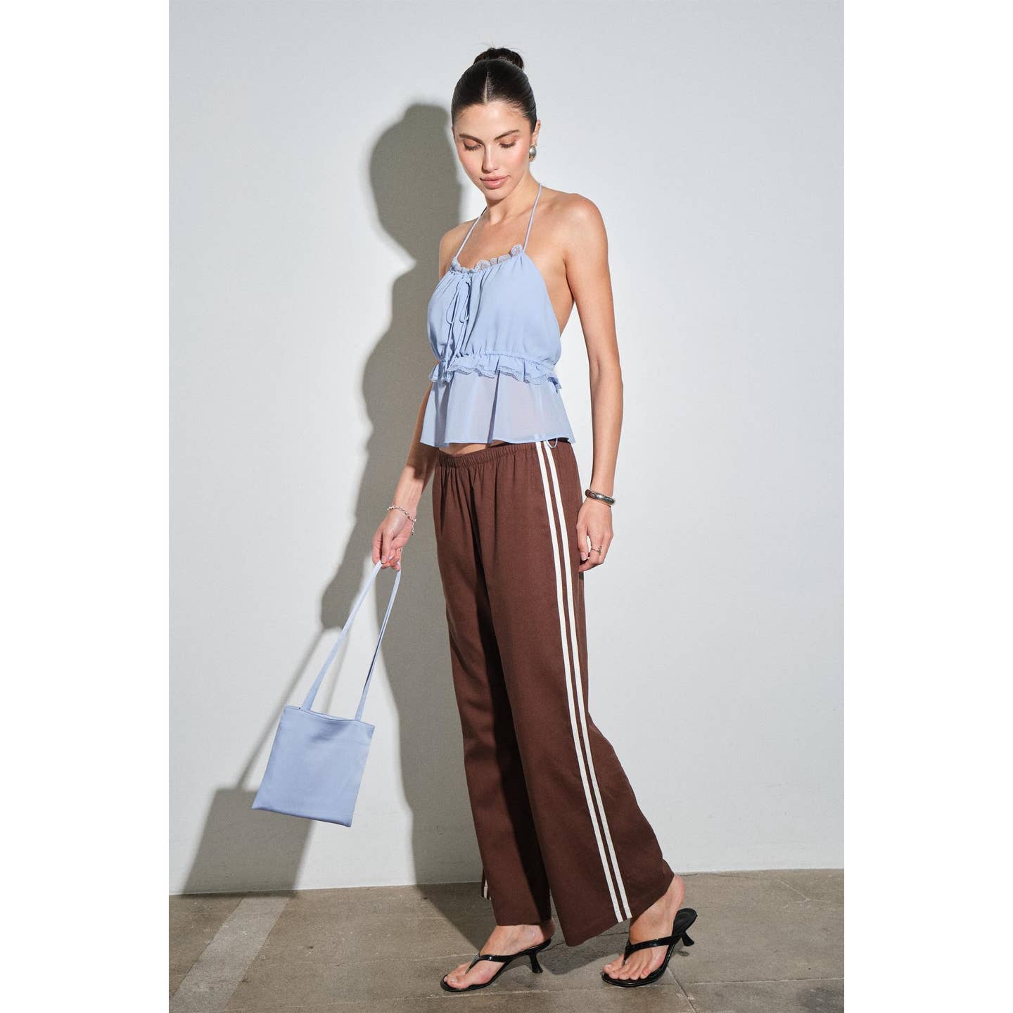 Seren Chiffon Lace Trim Open Back Halter Top