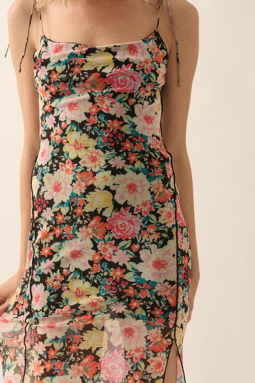 Floral Mesh Midi Slip Dress