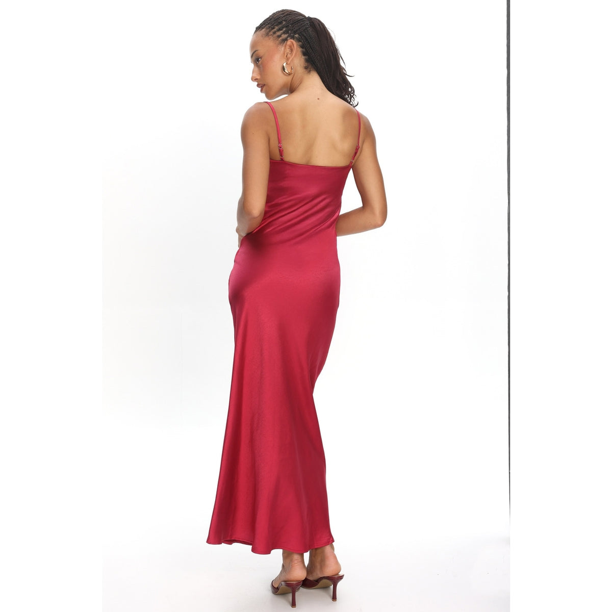 Lace Trim Satin Maxi Dress