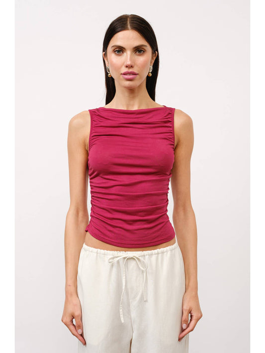 Last Word Boatneck Ruched Tank Top