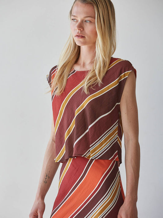 Striped Round Neck Sleeveless Top