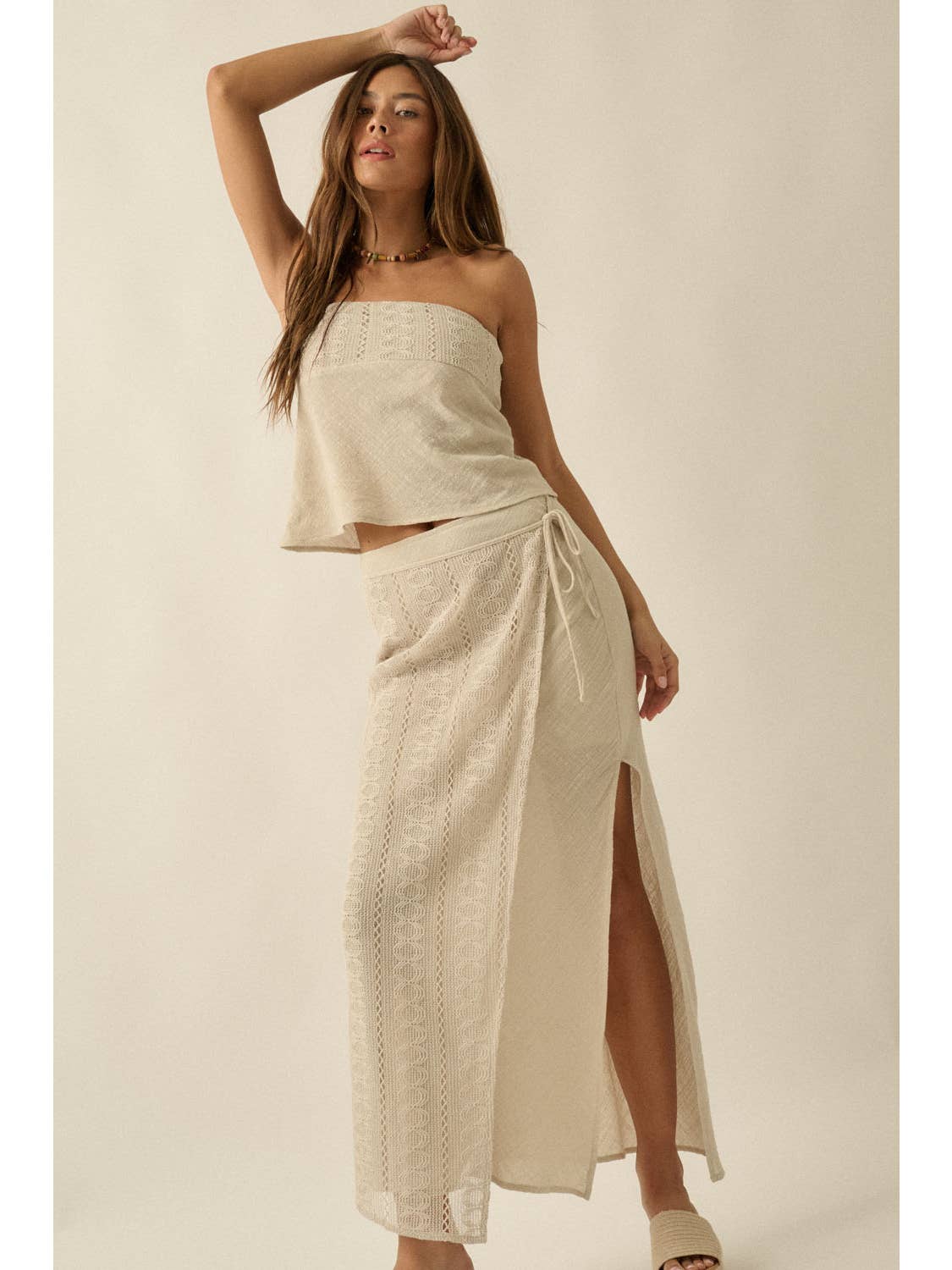 Cotton Gauze Lace Wrapped Maxi Skirt