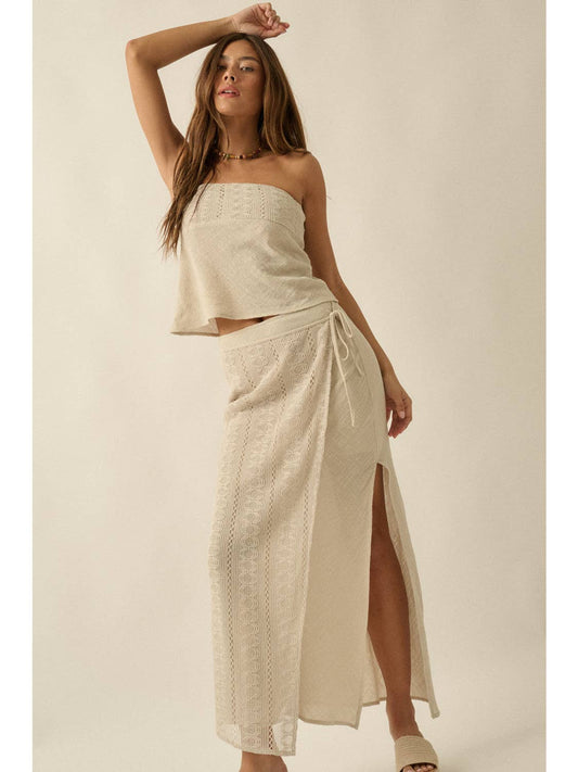 Cotton Gauze Lace Wrapped Maxi Skirt