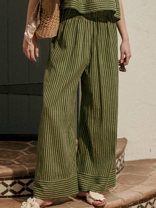 Striped Print Straight Wide Leg Pants