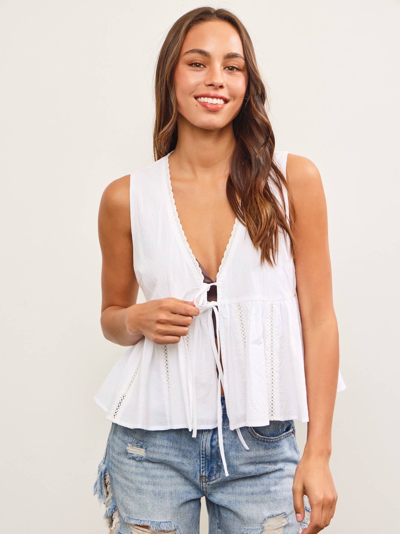 Tie Front Sleeveless Peplum Top