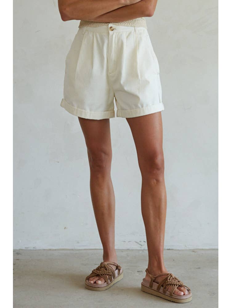 Cotton Pleated Front Relax Fit Wide Leg Shorts