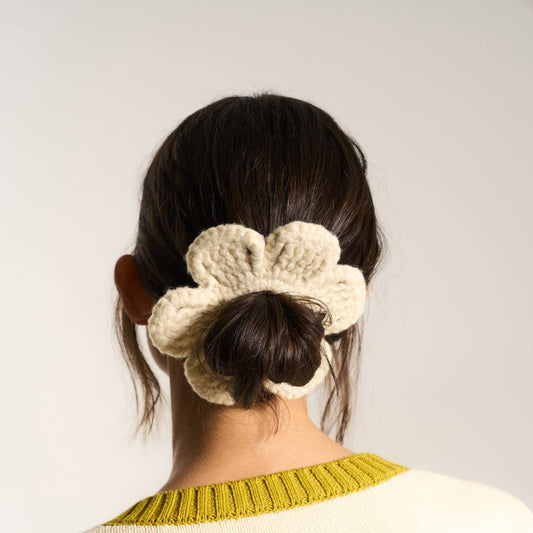 Bloom Handknitted Scrunchie - Creme