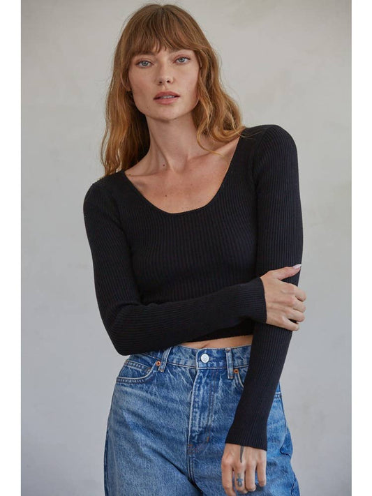 Knit Sweater Ribbed Pullover Crop Top