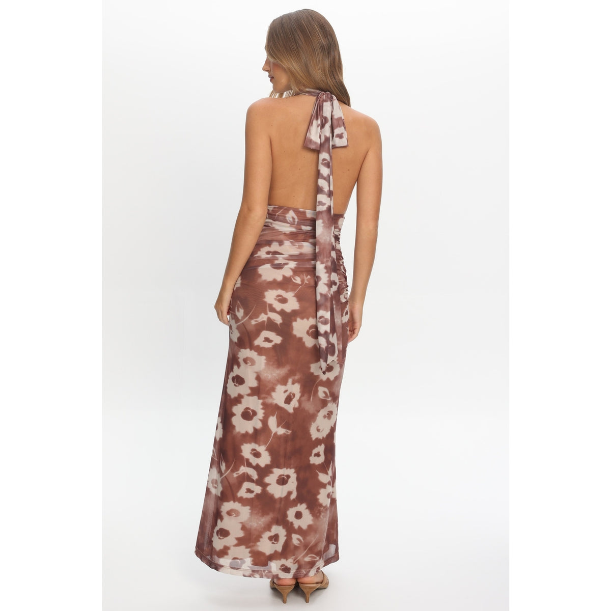 Bloom Halter Mesh Maxi Dress
