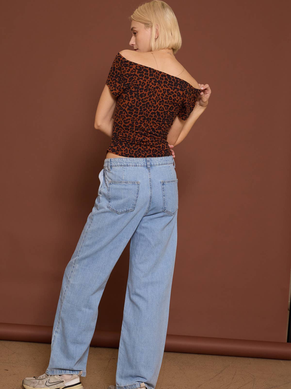 Off-The-Shoulder Leopard Jersey Top