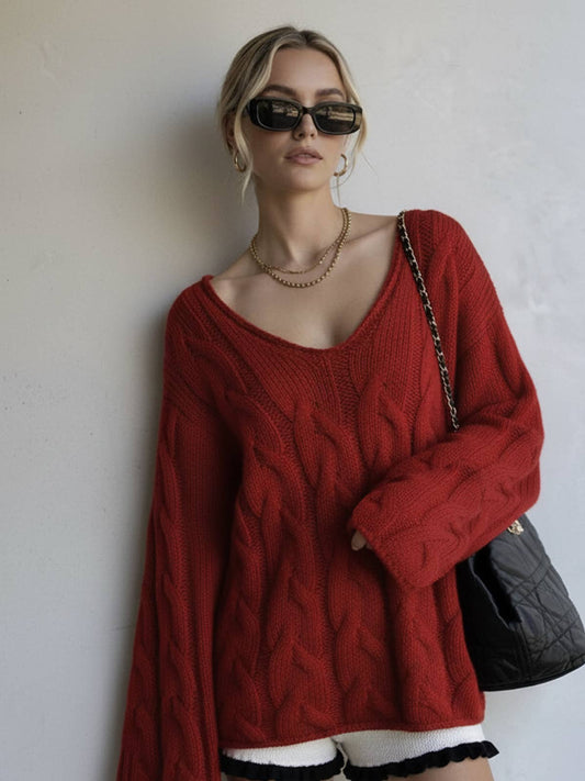 Off-Shoulder Cable Knit Sweater