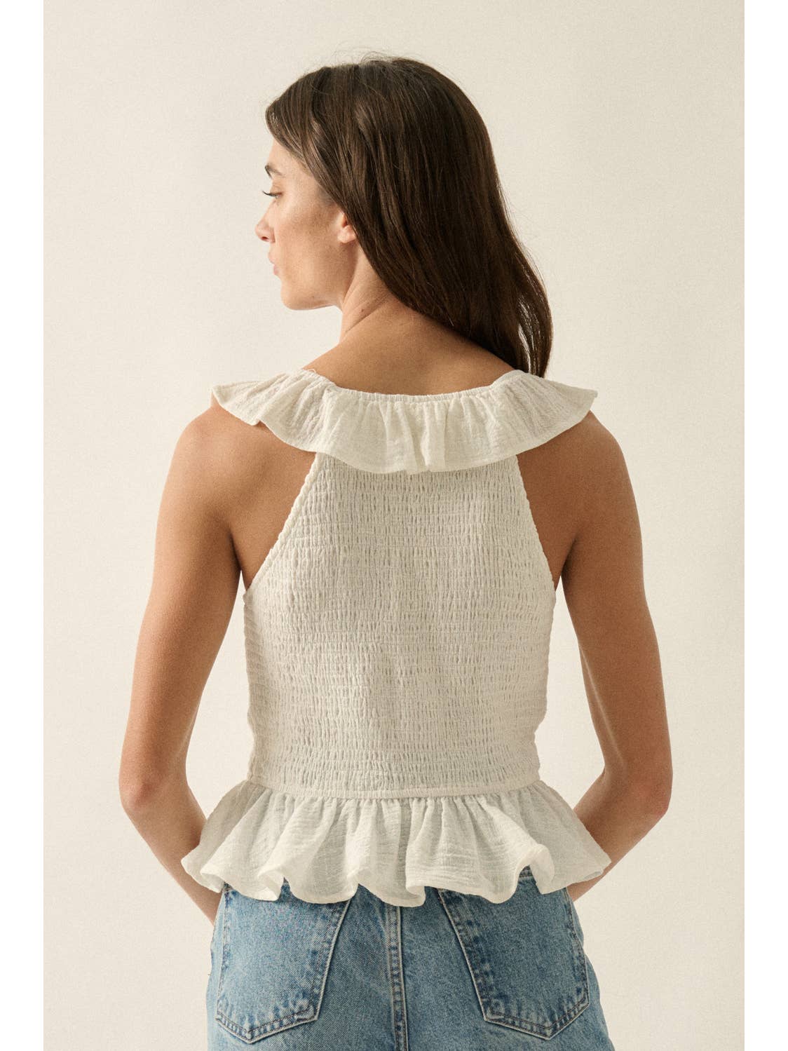 Cotton Gauze Ruffle V-Neck Tank Top