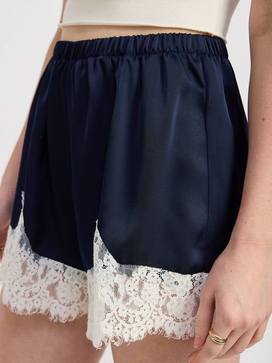 Satin Shorts with Lace Detail