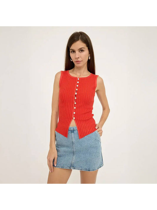Knit Sleeveless Button Top