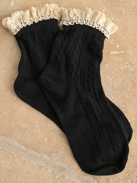 Net Pointelle with Crochet Trim Socks