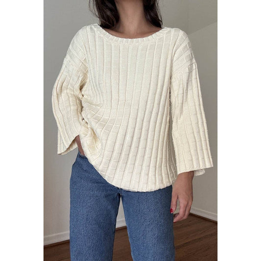 Knit Boat Neck Short Sleeve Relaxed Fit Sweater Pullover Top