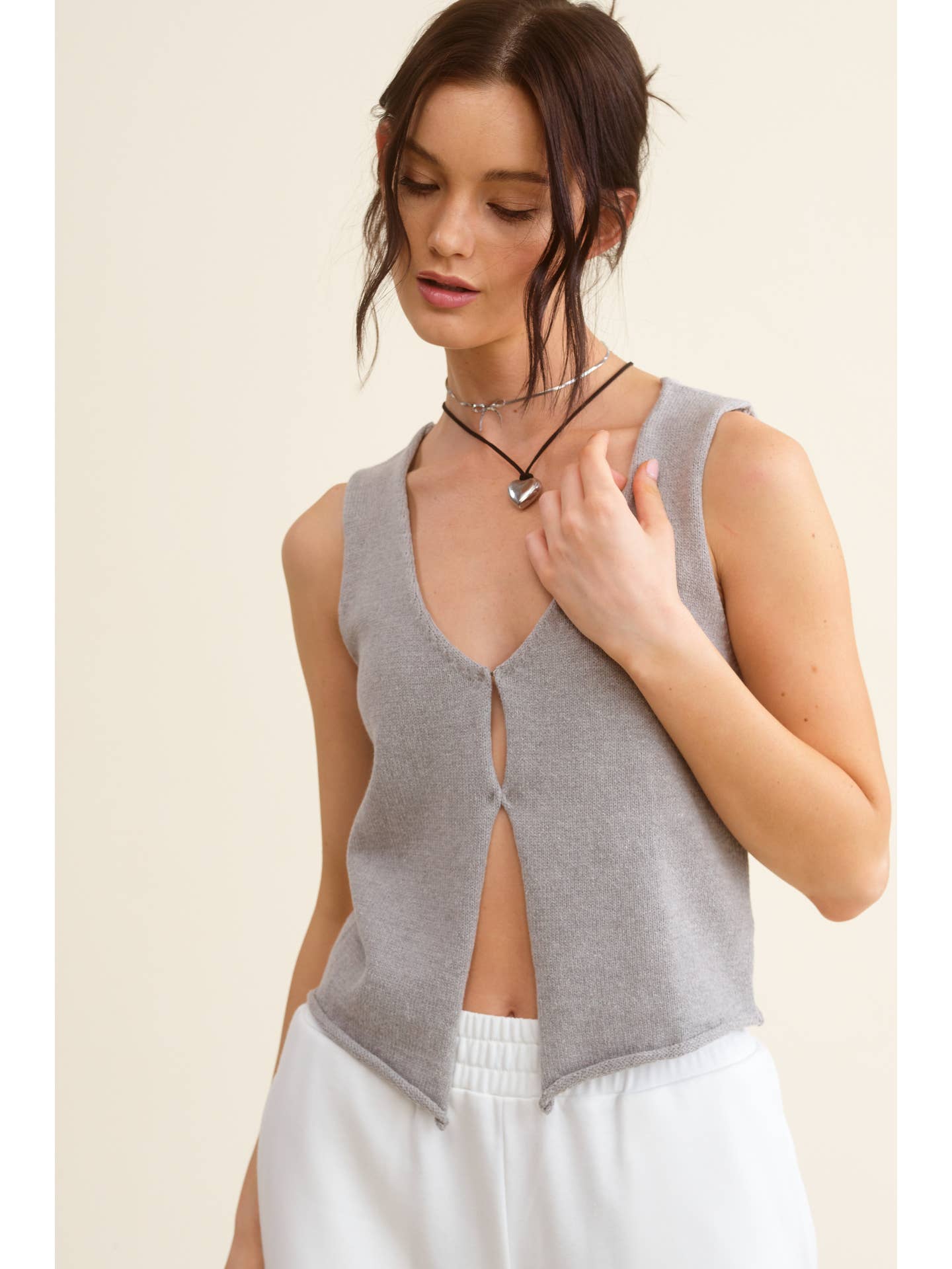 Knitted Eye Hook Front Closure Vest Sweater