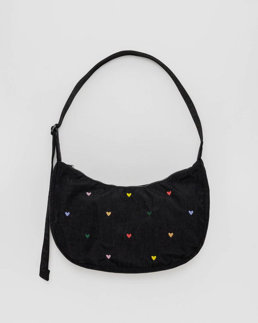 Embroidered Medium Nylon Crescent Bag