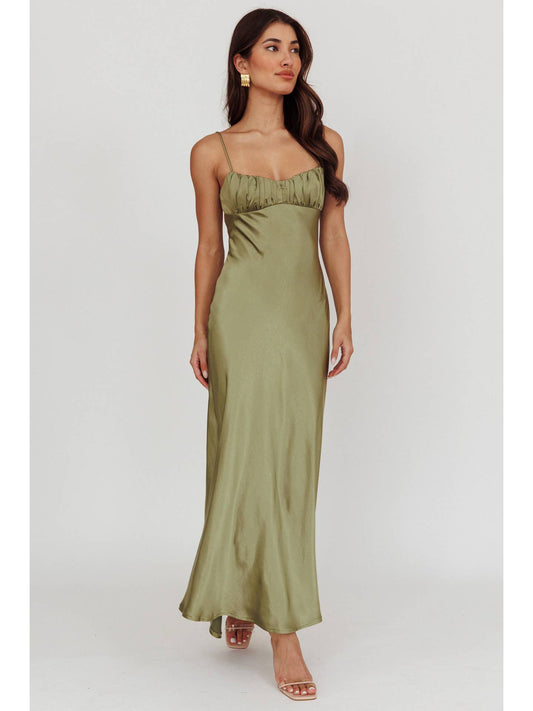 Satin Ruched Maxi Dress
