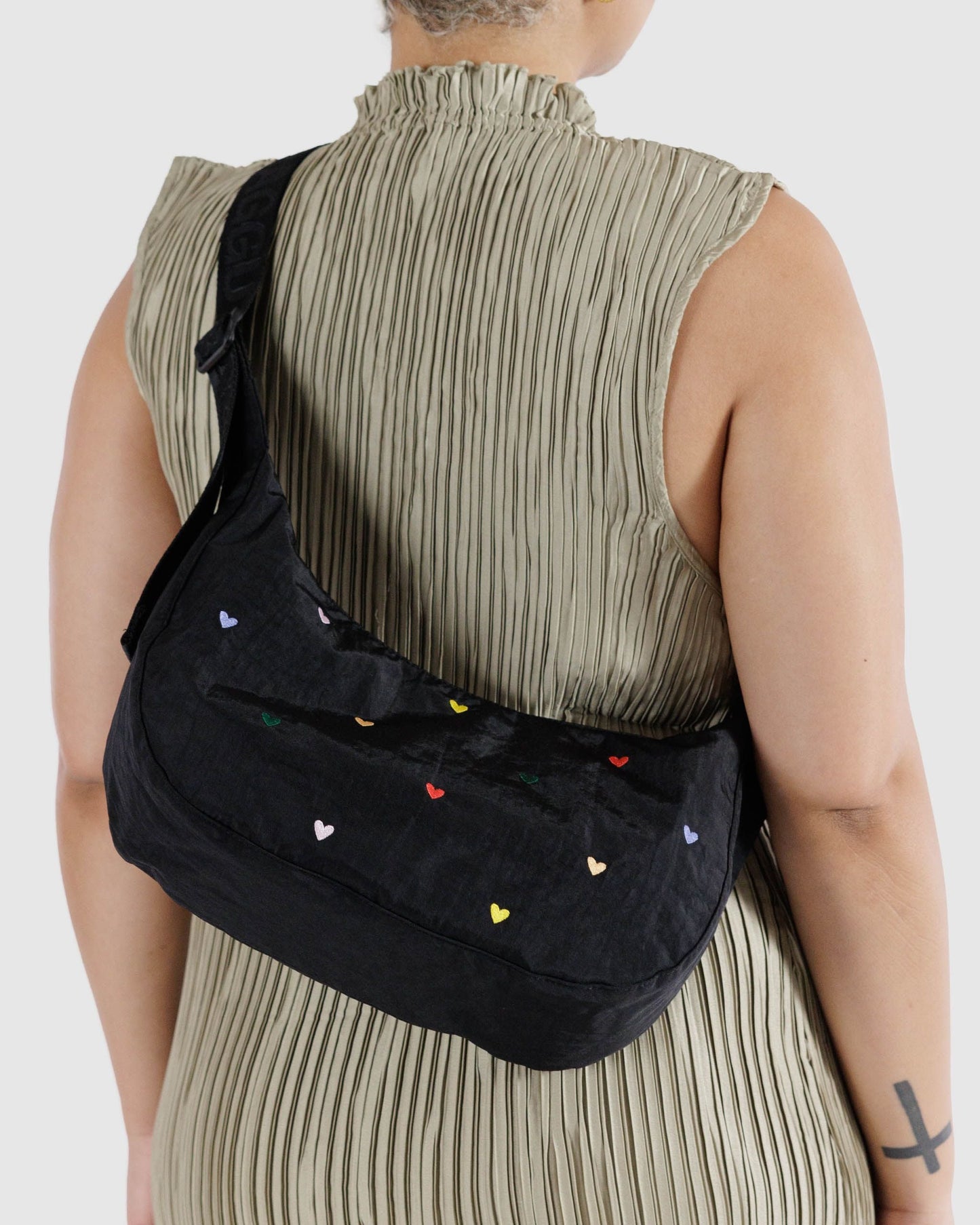 Embroidered Medium Nylon Crescent Bag