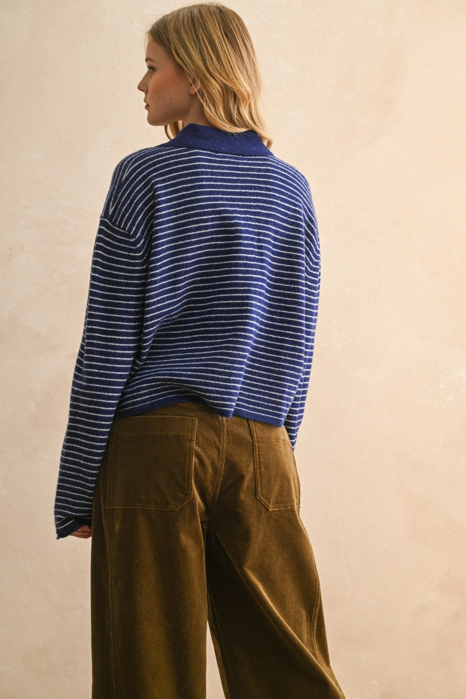 Stripe Long Sleeve Collared Top
