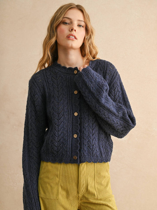 Button Front Cable Knit Cardigan
