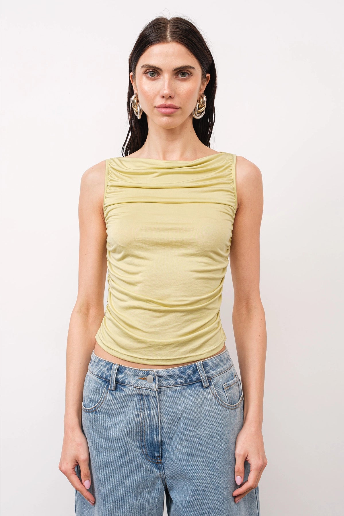 Last Word Boatneck Ruched Tank Top