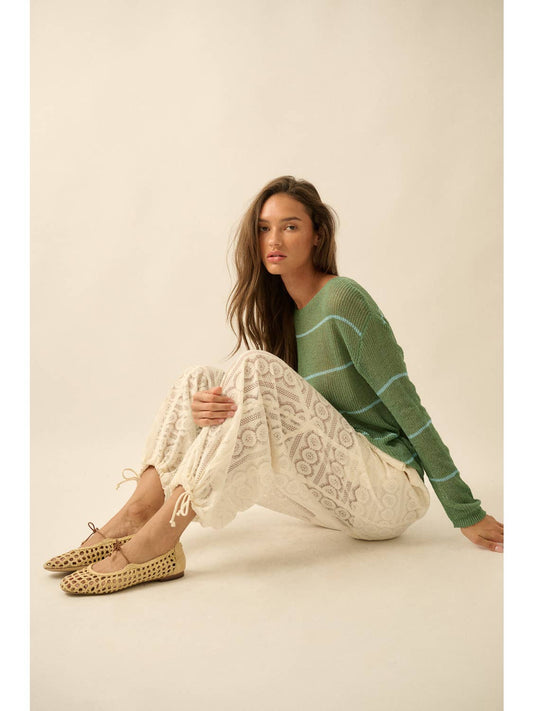 Floral Lace Drawstring Balloon Pants