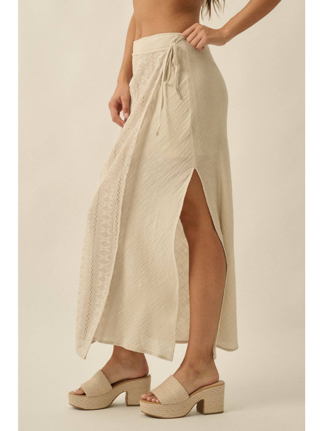 Cotton Gauze Lace Wrapped Maxi Skirt