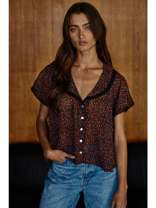 Floral Print Collared Top
