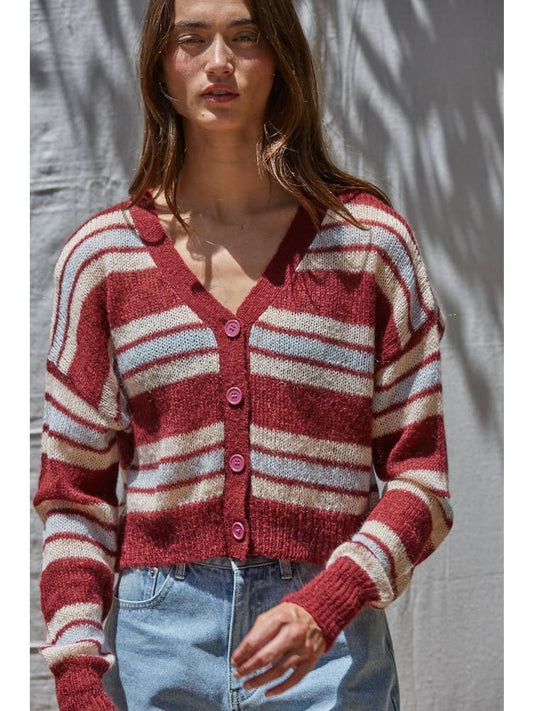 Multi Stripe Crop Cardigan