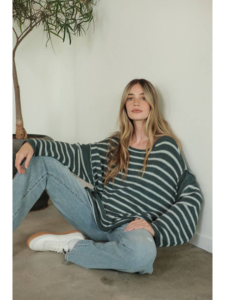 Striped Textured Knit Oversized Sweater