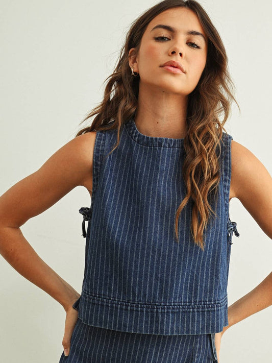 Pinstriped Denim Sleeveless Top