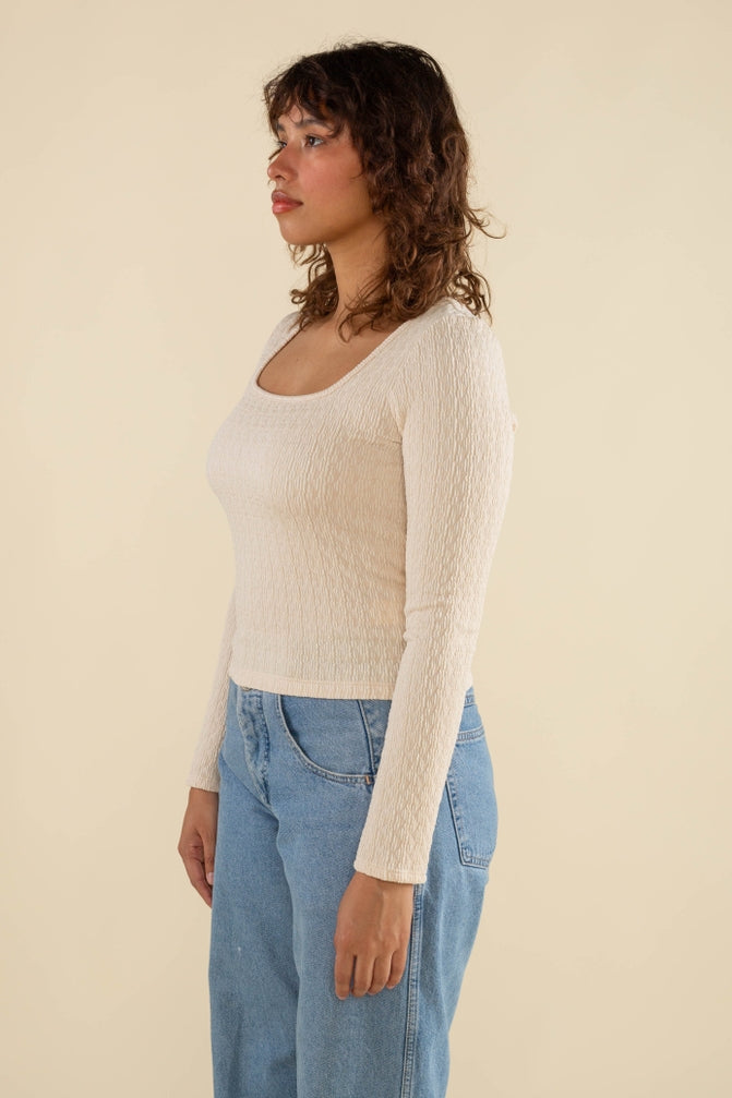 Murphy Square Neck Textured Long Sleeve Top