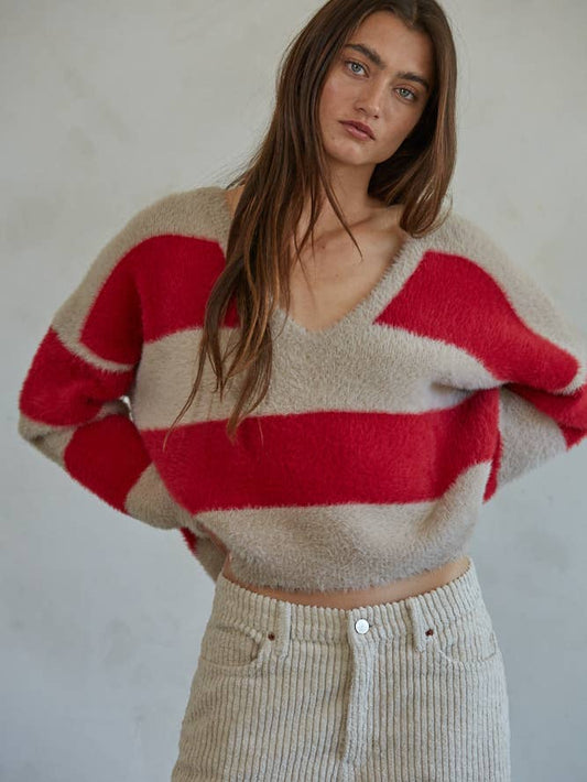 Striped V-Neck Pullover