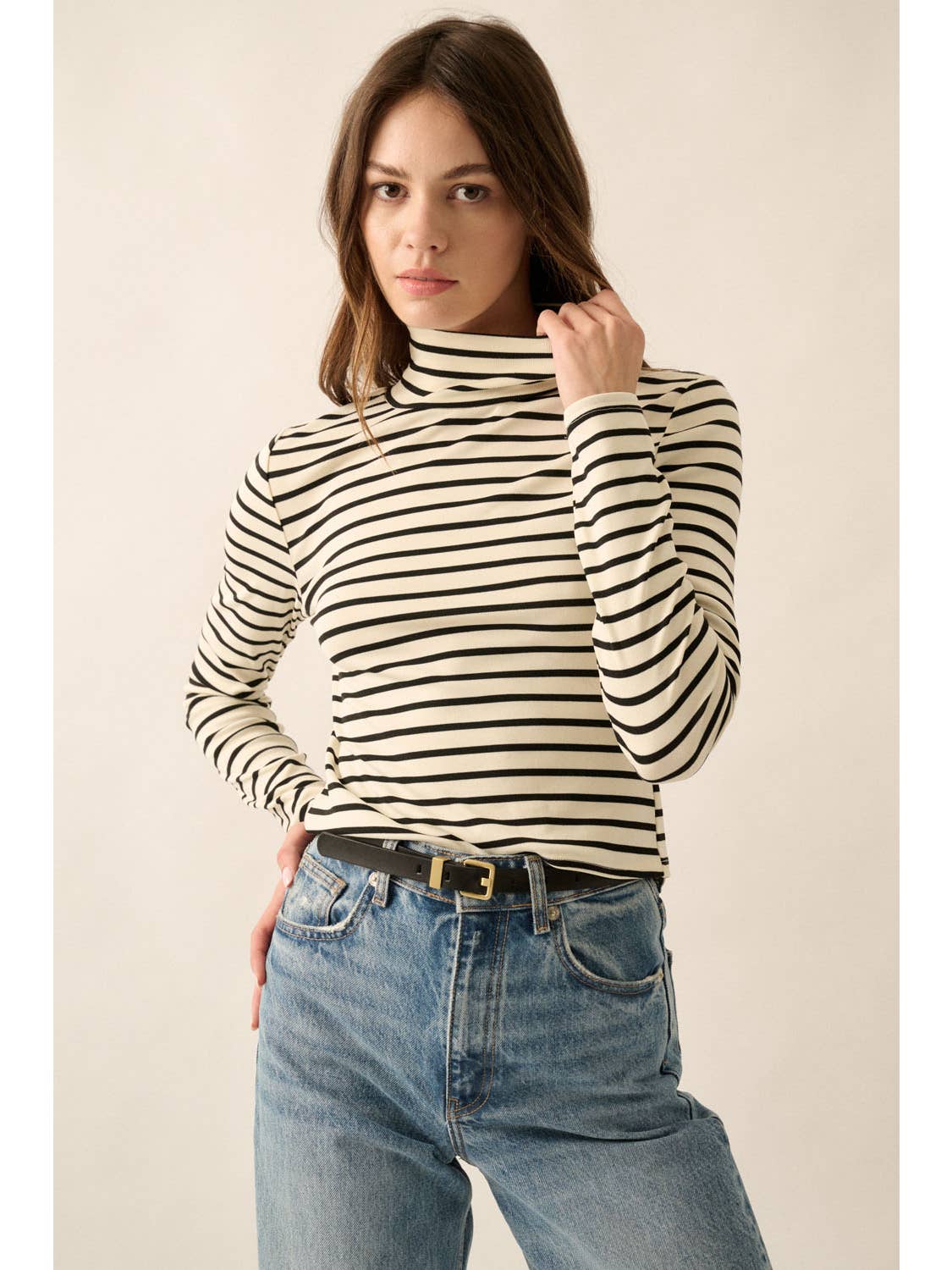 Mock-Neck Top Striped