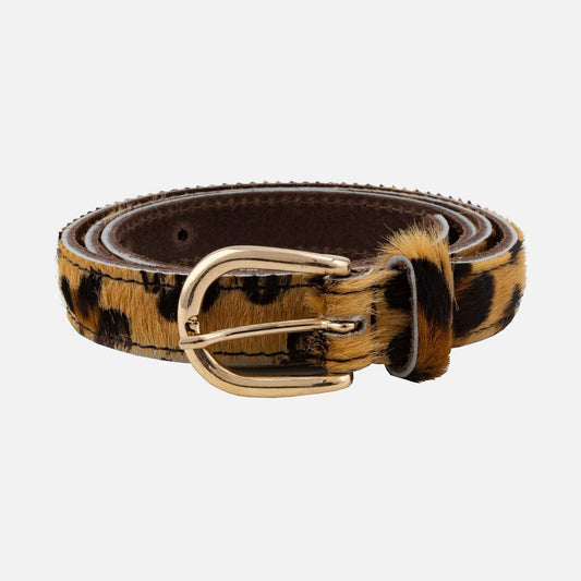 Dania | Gold Leopard Skinny Leather Belt Women
