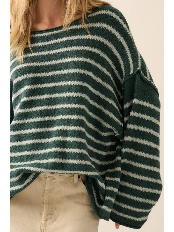 Striped Textured Knit Oversized Sweater